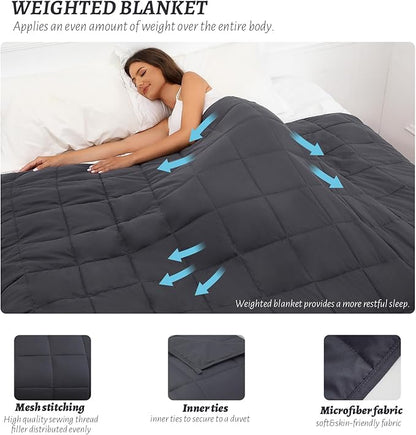 Weighted Blanket 15lbs Queen Size Dark Grey 60"x80" Weighted Blankets for Adults Heavy Blanket are Comfortable and Cozy