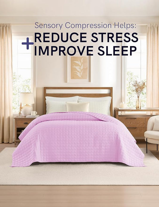 YnM Exclusive Weighted Blanket, Organic Long Stapled Cotton with Glass Beads, Bed Blanket for One Person of 140lbs, Ideal for Queen/King Bed (60x80 Inches, 15 Pounds, Lavender)