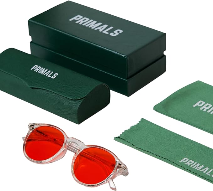 PRIMALS Blue Light Blocking Glasses - Extra Strength - Blocks 99.9% Blue Light - Improves Sleep & Focus - Computer/Gaming/TV/Phones - (Red Lens + Clear Frame)