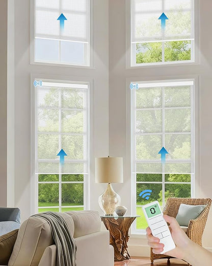 Motorized Solar Roller Shades with Remote Control, Light Filtering Smart Blinds for Windows Work with Alexa Google via Hub, Rechargeable Electric Shade Customized Size (Fireproof White)
