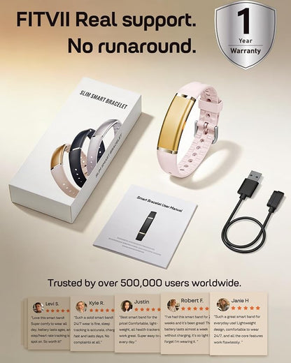 FITVII Ultra Slim Fitness Tracker Wristband, Health and Fitness Wearable with 24/7 Heart Rate, Blood Pressure and HRV Sleep Monitor, Subscription Free Activity Tracker for Android & iPhone