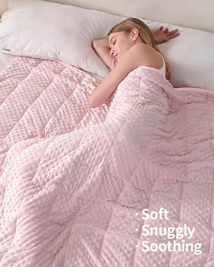 Mr. Sandman Weighted Blanket for Adults Queen, Minky Dots Heavy Blanket for Woman, Man Sleeping/Calm, Soft, Cozy and Cooling Weighted Throw Blankets, Machine Washable, 60 x 80in, 15 Pounds, Pink