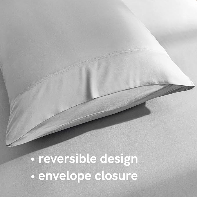 YnM Cooling Bed Sheet Set with 100 Percent Rayon Derived from Bamboo, 500TC Fabric with 2 Pillowcases and Flat Sheet, Deep Pocket Fit 19'', Silky-Soft & Sweat Wicking, 4 Piece (King,Light Grey)