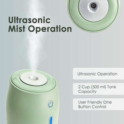 Aqua Glo Personal, Portable Humidifiers for Bedroom – Ultrasonic Cool Mist Humidifier with Built In Rechargeable Battery. Air Humidifier for Baby, Plants, Home, Office, Travel. Mint Green