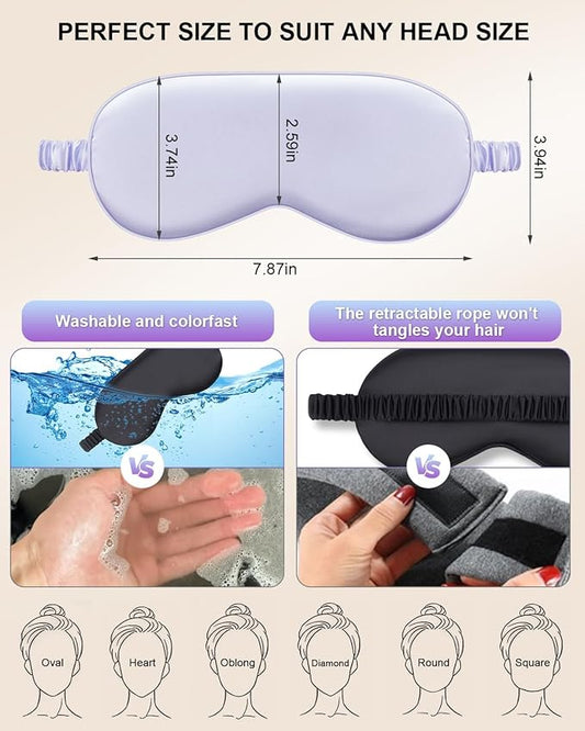 2Pack Silk Sleep Mask,IEKEODI Eye Mask for Sleeping，Elastic Blackout Eye Mask & Blindfold for Full Night's Sleep,Travel and Nap(Black+Purple)