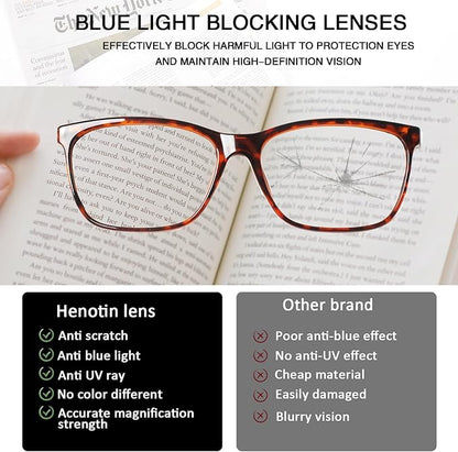 Henotin 4 Pack Ladies Reading Glasses Blue Light Blocking Spring Hinge Readers Anti Eyestrain Computer Eyeglasses (Multicolor-5, 1.0)