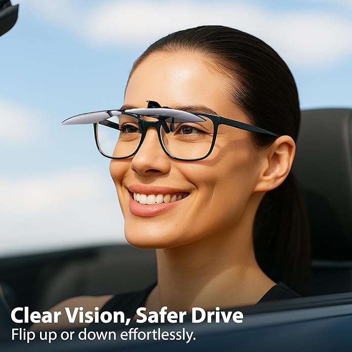 BLUE CUT Clip on Polarized Night vision Glasses Flip up Sunglasses UV-400 to Wear Over prescription Glasses for night driving