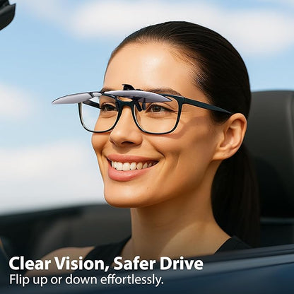 BLUE CUT Clip on Polarized Night vision Glasses Flip up Sunglasses UV-400 to Wear Over prescription Glasses for night driving