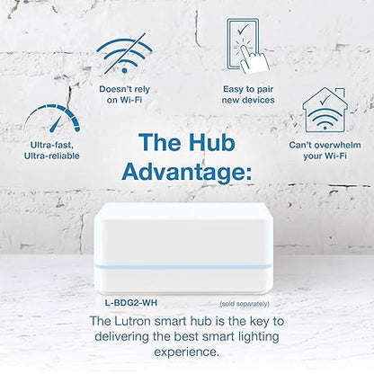 Lutron Caseta Original Smart Dimmer Switch (Lutron Smart Hub Required), for LED Lights, 150 Watt, Single-Pole/3-Way, No Neutral Required, PD-6WCL-WH, White, 5 Pack