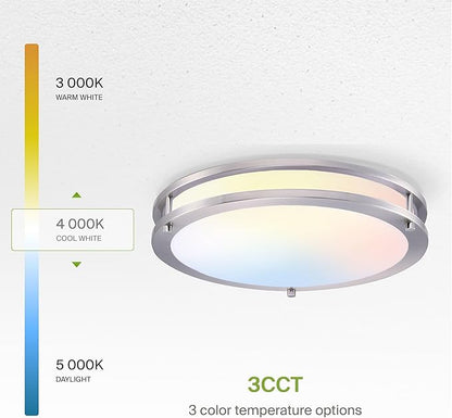 ASD LED 14" Round Flush Mount Lighting, Close to Ceiling Light Fixture | 3CCT, Dimmable, Energy Star, ETL Listed | 21W 1675LM 3000-5000K 120V | Low Profile Double Ring Lamp | Nickel, 4 Pack