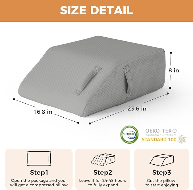 Leg Pillow Elevation Blood Circulation, Leg Elevating Pillows for After Surgery, Sleeping, Memory Foam Wedge Pillow for Legs Swelling, Foot Knee Pillow for Back Pain, 23.6×16.8×8in, Grey