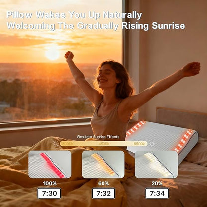 Hopihe Smart Sunrise Alarm Clock Pillow Sound Machine for Sleep with Bluetooth Speaker & Sunset Simulation, Cervical Pillow with White Noise Machine,Wake-Up Light for Sleep Bedroom Home Decor