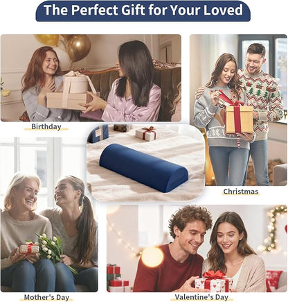 Knee Pillow for Back Sleeping - Half Moon Under Knee Pillow for Sleeping on Back - Memory Foam Bolster Pillow for Legs Support, Removable Cover & Humanized Handle (Navy Blue)