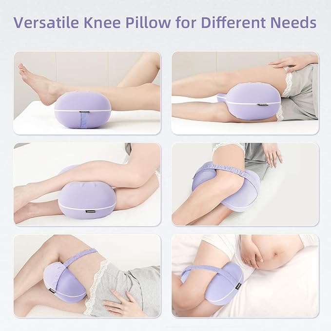 Knee Pillow for Side Sleepers - Cooling Pillows Between Legs for Side Sleeping - Large Memory Foam Knee Pillows for Hip Pain & Spine Alignment (Soft Purple)