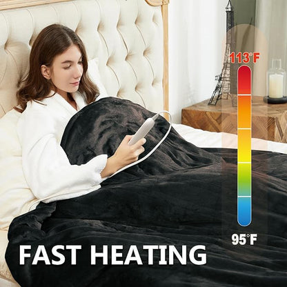Tefici Electric Blanket King Size, Dual Control Super Cozy Soft 2-Layer Flannel 90" x100" Heated Blanket King Size with 3 Heat Levels & 8 Hours Auto Off,ETL&FCC Certified,Home Office Use,Black