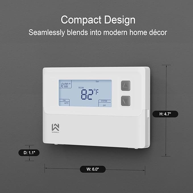 T21 Programmable Thermostat for Home, Digital Thermostat 1 Heat/1 Cool Compatible with Heat Pump and Single-Stage Systems, Dual Power Options Battery-Powered No C-Wire Required