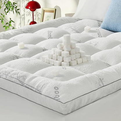 Memory Foam Mattress Topper - Viscose Made from Bamboo Pillow Top Thick King Size Mattress Pad for Back Pain, Ultra Soft & Cooling for Hot Sleepers, 6-18'' Deep Pocket, White
