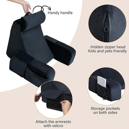 ENITYA Reading Pillow for Sitting in Bed Adult, 21" Large Back Pillow for Sitting up, Bed Rest Pillows for Reclining/Watching TV/Reading/Gaming/Resting in Couch or Floor, Black