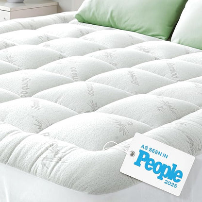 Ultra Soft Twin XL Size Mattress Topper - Viscose Made from Bamboo Pillow Top Mattress Pad for Back Pain Relief - Naturally Cooling for Hot Sleepers, White