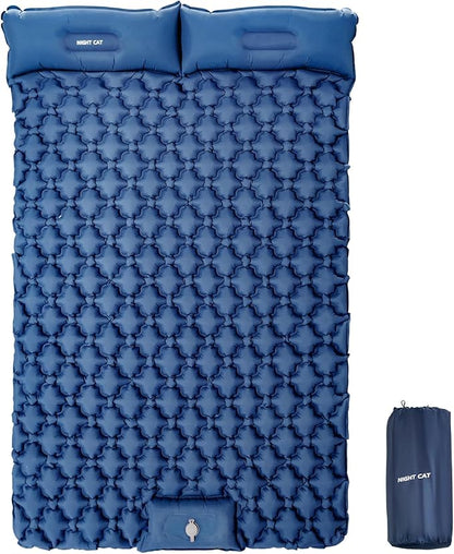 Night Cat Inflatable Double Sleeping Pad Mat Bed with Foot Pump and Double Pillow for Camping Backpacking Hiking Ultra-Light Compact Comfortable 77"x 47"