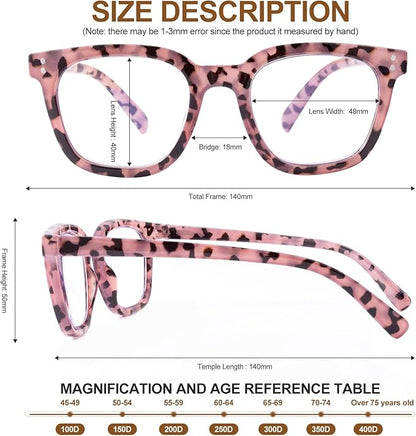 Reading Glasses for Men Women Blue Light Blocking with Spring Hinge, Blocking Readers Anti UV Ray Filter Eyeglasses, Square Computer Reader Glasses, Pink Tortoiseshell, +1.0
