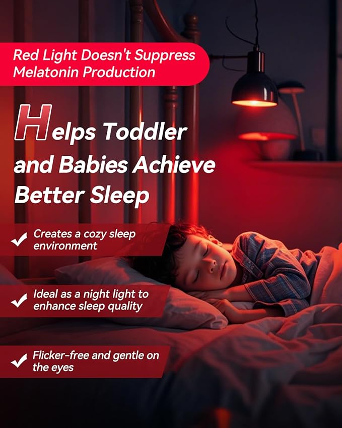 Neporal 3W 625nm Red Light Bulbs for Sleep, 100% Blue Light Blocking Bulb, Red Light Night Light for Melatonin Promoting, A19 40W Equivalent Dim Light Bulbs for Bedroom, Baby Nursery, 3 Pack