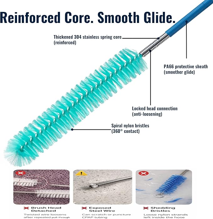 CPAP Hose Cleaning Brush – 78.7" Dual-Ended CPAP Hose Cleaner Brush for 15mm & 22mm Tubing with 2 Detail Brushes for Mask Vent & Humidifier Cleaning