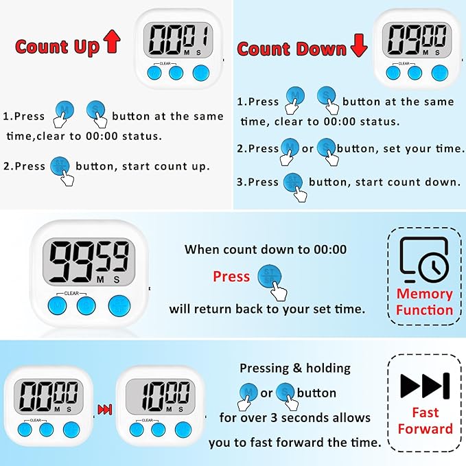 ZILLEEN Classroom Timers for Kids Classroom Magnetic Digital Kitchen Timers for Cooking Teachers Gym Game 24 pcs
