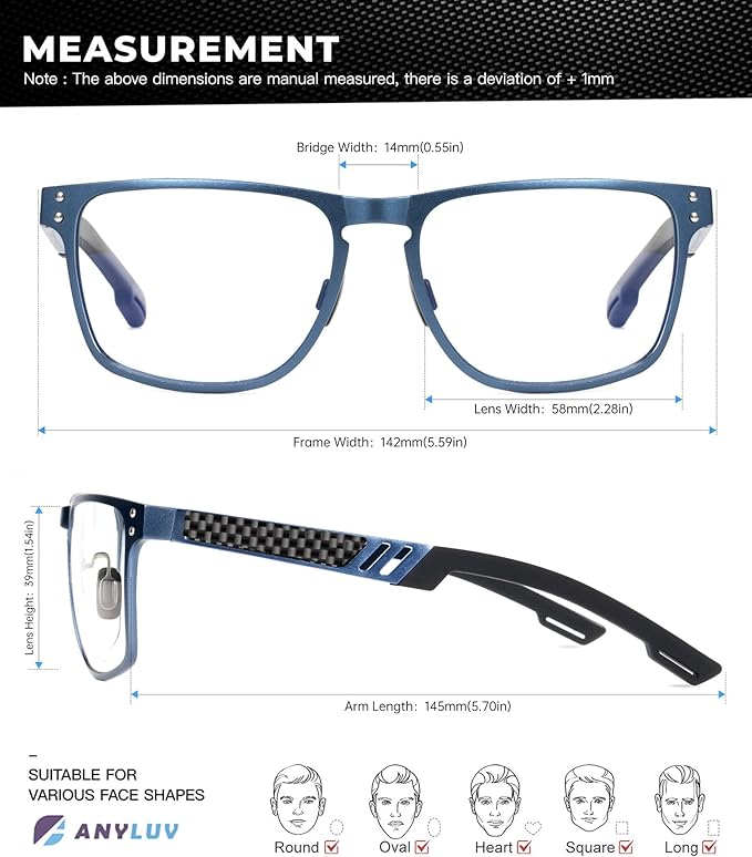 Blue Light Glasses Men Premium Mens Gaming Computer Glasses Clear Lens with Al-Mg Frame Anti Blue Ray Screen Blocker