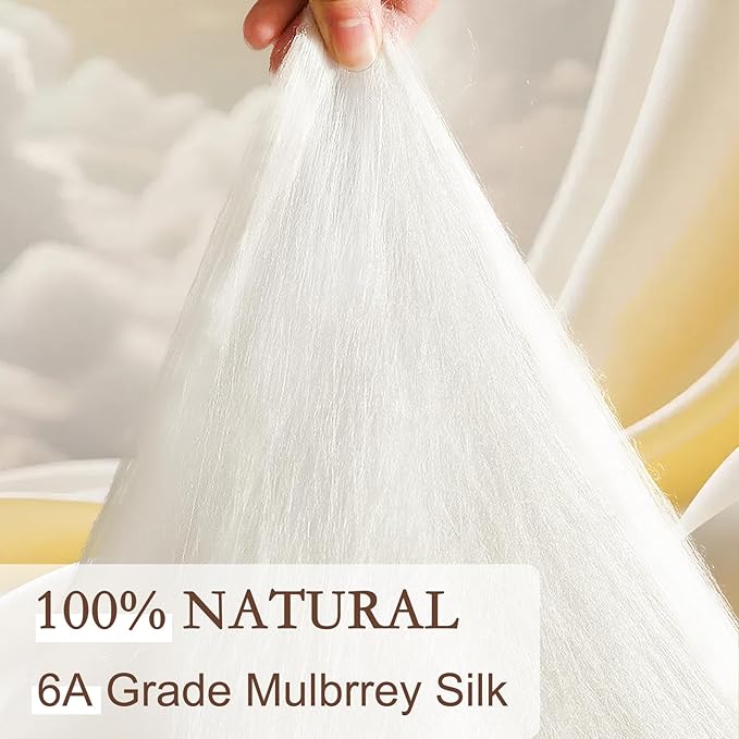 YOUR MOON Pure Mulberry Silk Comforter Twin Size for All Season,100% Natural Long Strand Silk Fill Duvet, Luxury Bedding, Noiseless Cotton Shell (White)