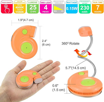 Kids Rechargeable Book Light, Clip on Reading Light for Kid, Amber Book Light for Reading in Bed, 2 Lighting Modes, Blue Light Blocking, Bookmark Light for Bookworms-Orange