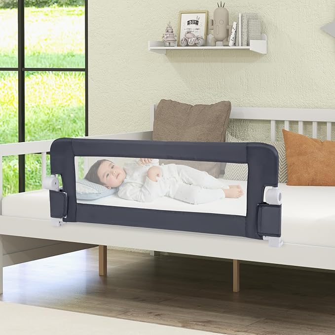 HONEY JOY Bed Rail for Toddlers, Extra Long, Foldable Portable Swing Down Safety Bed Guard Rail, Toddler Bed Rails for Crib, King Queen Full Twin Size Bed Mattress (Gray, 1 Pack, 47 Inch)