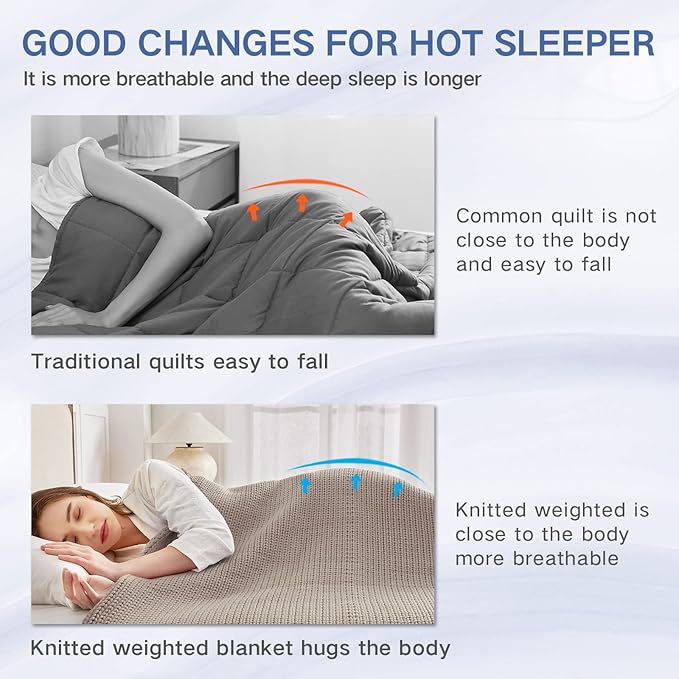 Guohaoi Knitted Weighted Blanket for Adults (Beige 48"x72" 12lbs) No Beads Cooling Throw Blanket for Hot Sleepers, Home Decor Breathable Chunky Knit Heavy Blanket Use on Full Size Bed