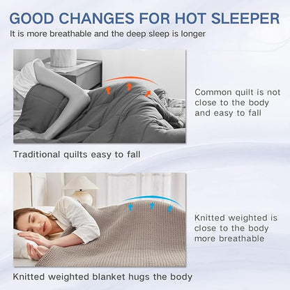 Guohaoi Knitted Weighted Blanket for Adults (Beige 60"x80" 15lbs) No Beads Cooling Throw Blanket for Hot Sleepers, Home Decor Breathable Chunky Knit Heavy Blanket Use on Queen/King Size Bed