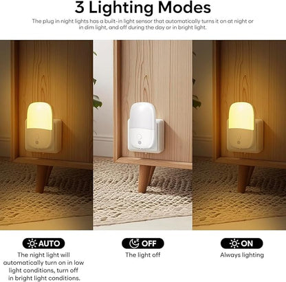 Dimmable Night Light Plug in with On/Off Switch, Auto Dusk to Dawn Sensor LED Nightlights, Adjustable Brightness (Warm White) for Bathroom, Hallway, Kids Room, Stairs (1 Pack)