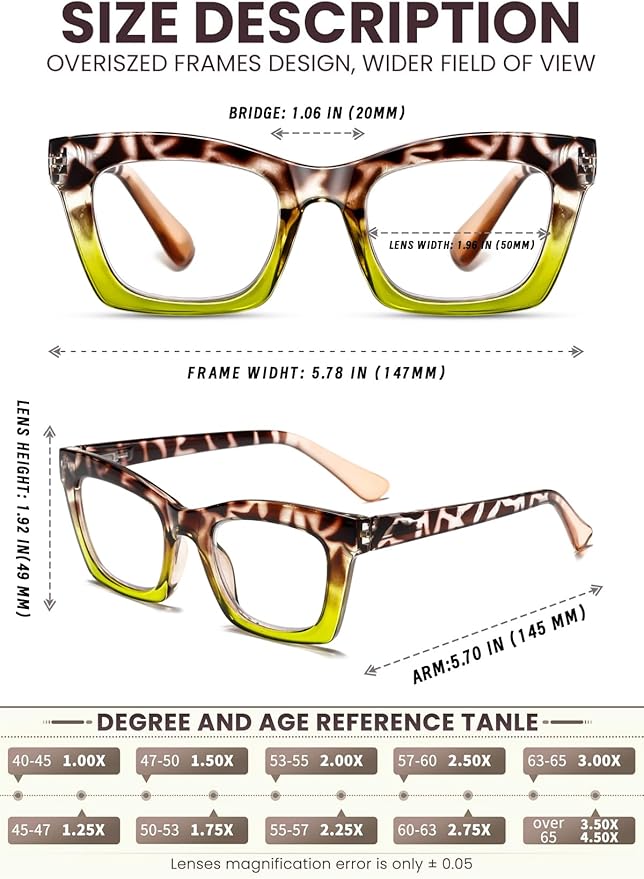Hubeye Oprah Style Reading Glasses for Women Men Blue Light Blocking Computer Square Readers with Spring Hinge