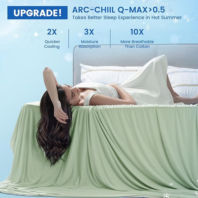 PHF Double Cooling Blanket for Hot Sleepers King Size, Arc-Chill Q-Max>0.5 with Double Cooling, Summer Blanket Absorbs Heat to Keep Cool All Night for Night Sweats (Green, 108''x90'')