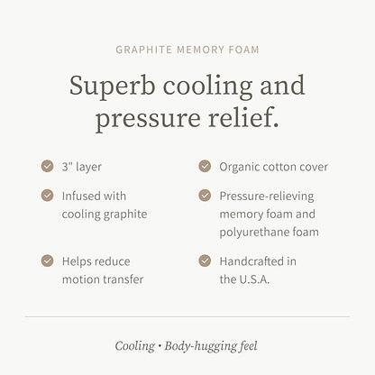 Saatva Graphite Memory Foam Mattress Topper - 3” Memory Foam Layer - Enhanced Comfort & Cooling - Queen