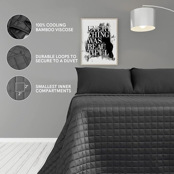 YnM Weighted Blanket, Cooling Bamboo Viscose, Smallest Compartments with Glass Beads, Bed Blanket for Two Persons of 140~240lbs, Ideal for Queen or King Bed (88x104 Inches, 30 Pounds, Dark Grey)