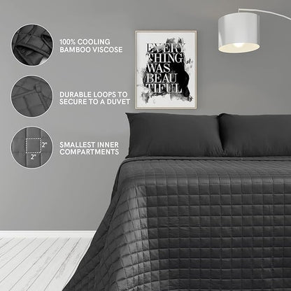 YnM Weighted Blanket, Cooling Bamboo Viscose, Smallest Compartments with Glass Beads, Bed Blanket for Two Persons of 140~240lbs, Ideal for Queen or King Bed (88x104 Inches, 30 Pounds, Dark Grey)