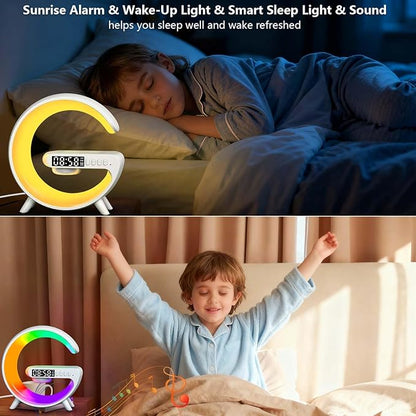 2026 New Wireless Speaker Charger, Smart Alarm Clock LED Table Lamp Bluetooth Speaker Atmosphere Bedside Light with Wireless Charging Station,Alarm Clock Music Lit Lamp Christmas Gift