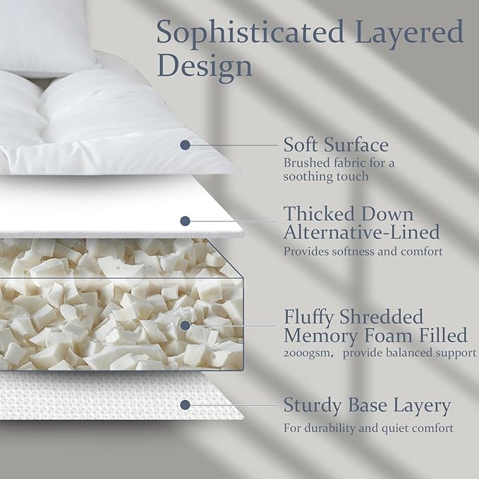 WhatsBedding 5 inch Memory Foam Mattress Topper Twin Size for Back Pain, Soft Breathable Cover, Comfort Supportive Pillow Top Mattress Topper, 2000GSM Fluffy Shredded Memory Foam Filled