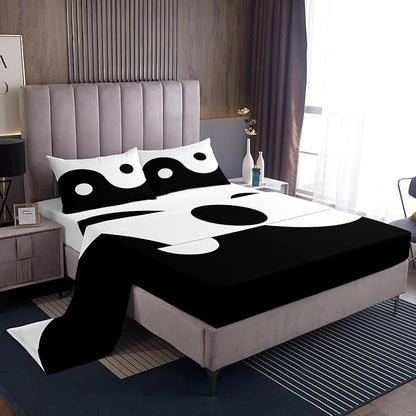 Manfei Black and White Kids Sheet Set King Size, Tai Chi Gossip Bed Sheet Set 4pcs (Fitted Sheet, Flat Sheet, 2 Pillowcases), Yin Yang Gossip Bedding Set for Boys Teens Adults Bedroom Decor