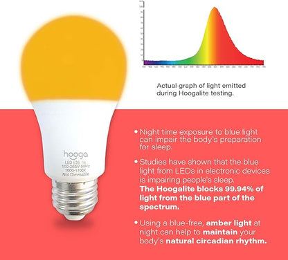 hooga Sleep Light Bulb, Amber Light Bulbs for Sleep Therapy, Blue Light Blocking, 1600K Dim Light Bulbs 7W Equivalent, Mood Soothing Light, E26 A19 Warm Light Bulbs for Bedroom, Nursery, 1 Pack.