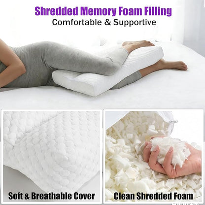 Shredded Memory Foam Knee Pillow for Side Sleepers, Supportive Leg Pillow for Side Sleeping, Relieve Hip Back & Leg Pain, White