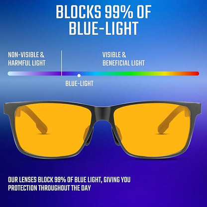 Carbon Blue Light Blocking Glasses Men for Computer, Gaming, Metal Frame Green Light Protection Night Driving Glasses for Man