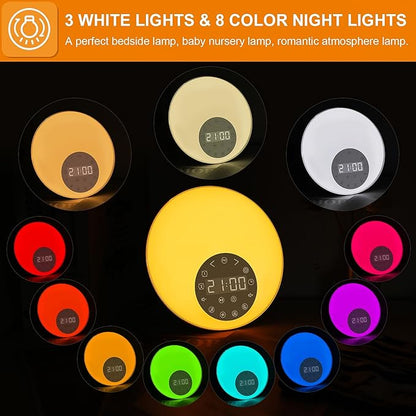 Noise Sound Machine with Sunrise Alarm Clock, Dual Alarms, FM Radio, Snooze, 26 White Noise Sounds, 8 Colors Night Light, 4 Sleep Timer- Ideal Gift for Kids, Adults, Heavy Sleepers