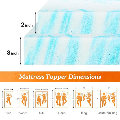 NEWBULIG Mattress Toppers Memory Foam Queen, 2 Inch Thick Bed Topper Pad Cooling Gel Infused Soft Comfy Padding Breathable for Sleeper Sofa Couch RV Camper, CertiPUR-US Certified