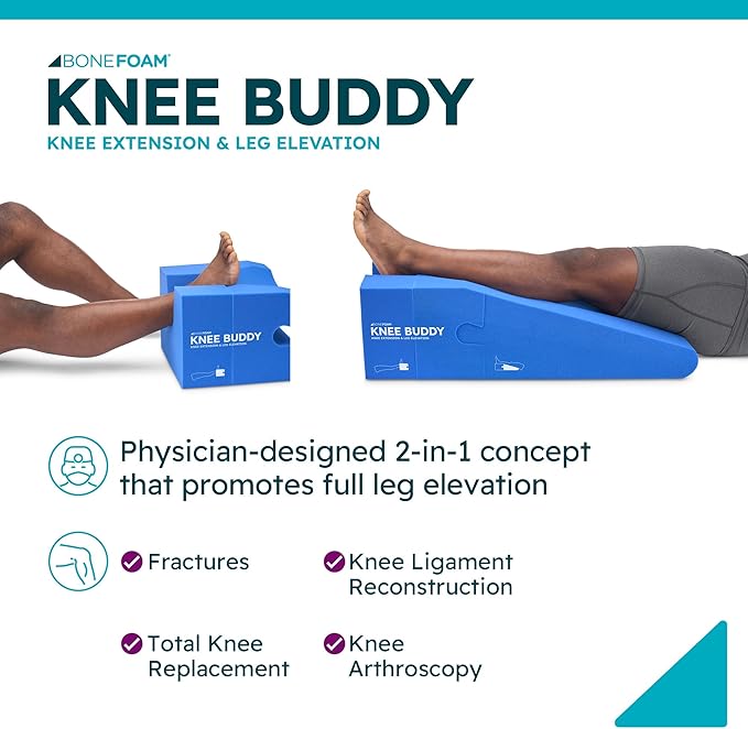BoneFoam Knee Buddy Extension/Elevation | Rehab Pillow for After Knee Surgery Recovery | Reduce Swelling | Designed with Surgeons | Increases Range of Motion | Made in USA