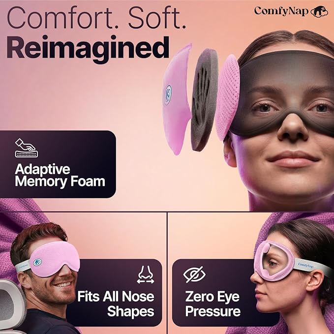 Eye Mask for Sleep with Ultimate Travel Case & Ear Plugs - DeepSpace™ Blackout Sleep Mask for Women Men, Side Sleeper Adjustable Eye Cover, Zero Eye Pressure, Memory Foam Eye Mask for Travel